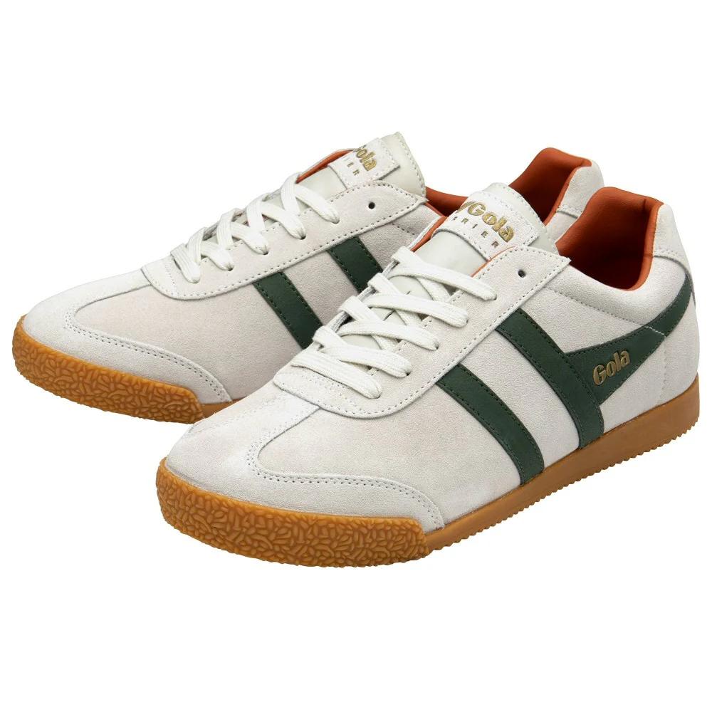 Gola Harrier Classic Twin Stripe Suede Trainer Off White / Green - Image 3