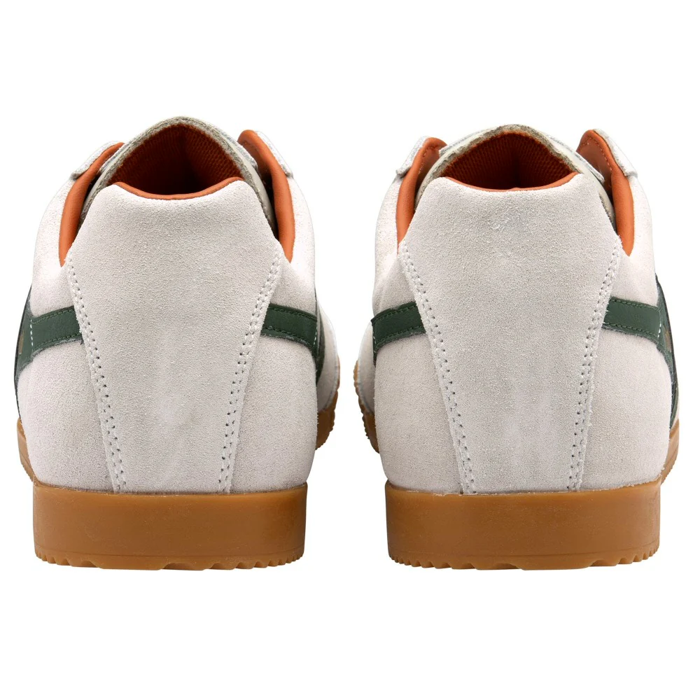 Gola Harrier Classic Twin Stripe Suede Trainer Off White / Green - Image 4