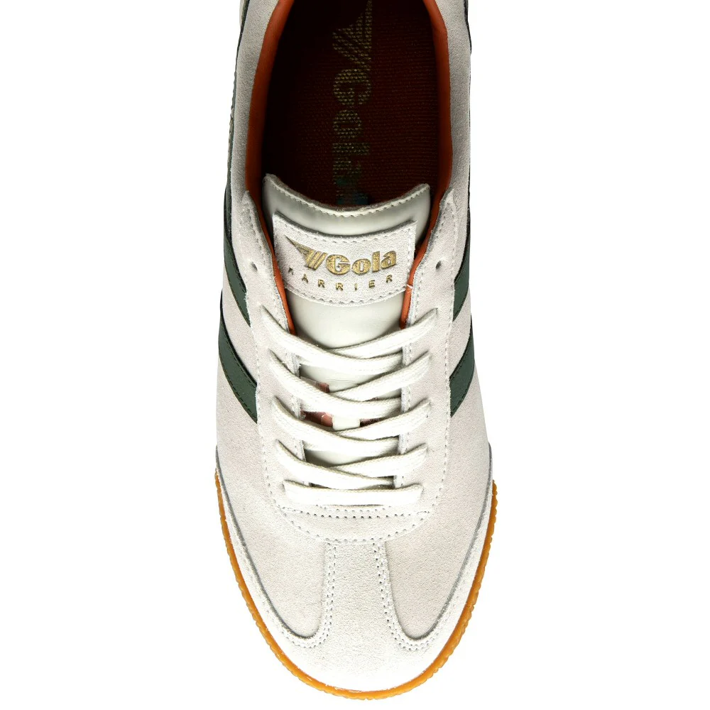 Gola Harrier Classic Twin Stripe Suede Trainer Off White / Green - Image 5