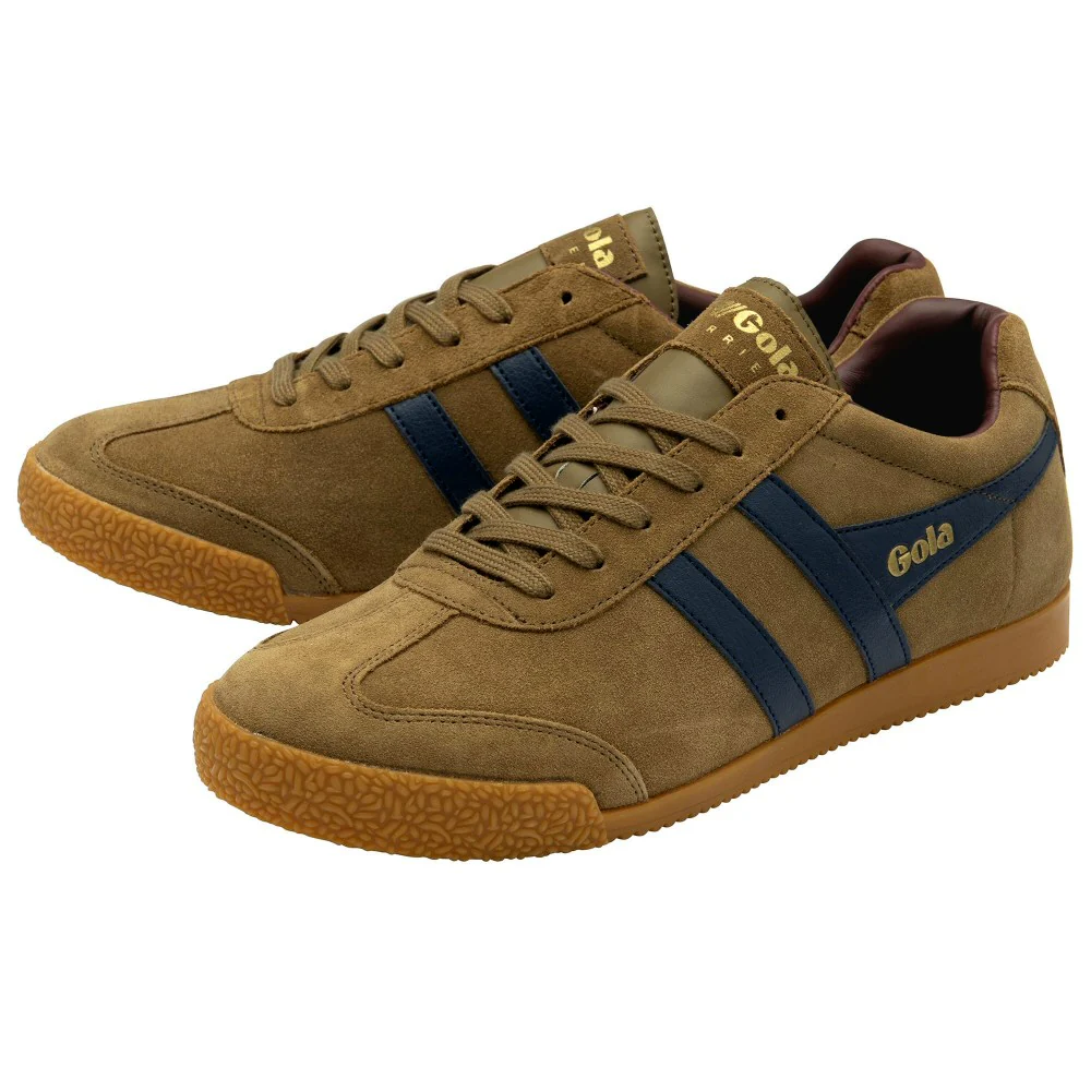 Gola Harrier Classic Twin Stripe Suede Trainer Tobacco / Navy - Image 3