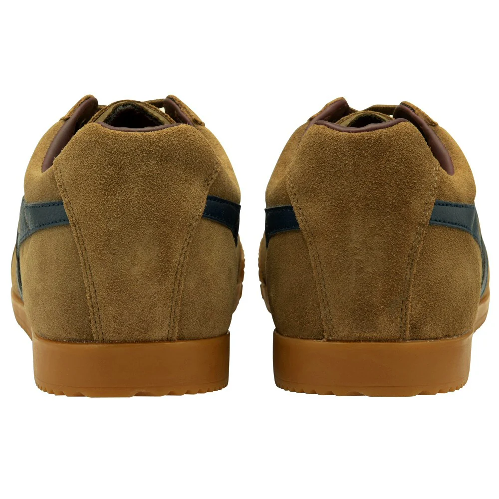 Gola Harrier Classic Twin Stripe Suede Trainer Tobacco / Navy - Image 4