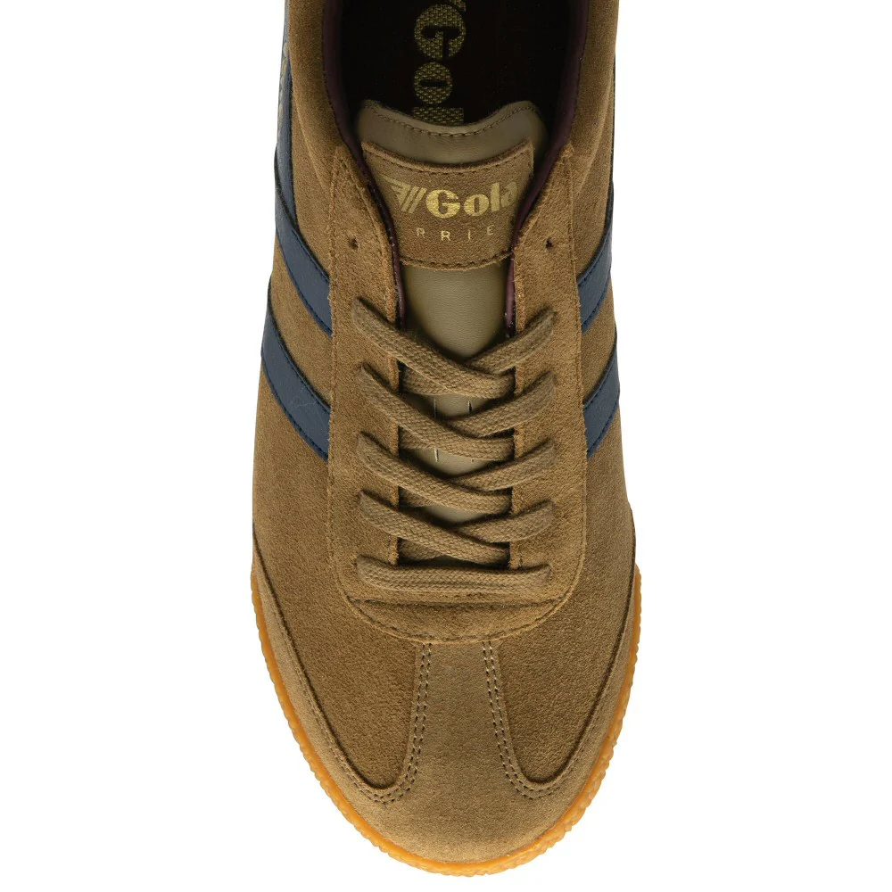 Gola Harrier Classic Twin Stripe Suede Trainer Tobacco / Navy - Image 5