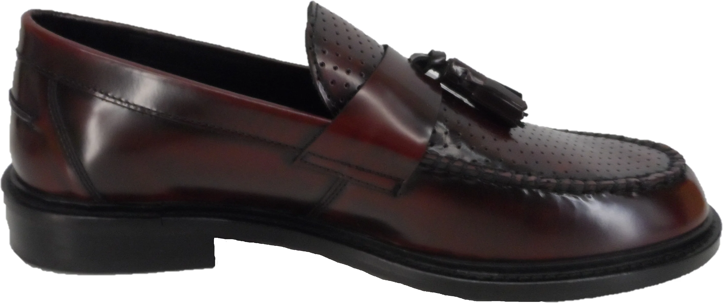 Ikon Original Quad Punch Leather Tassel Loafers in Oxblood Rub Off - Image 4