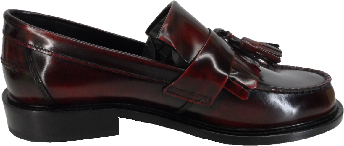 Ikon Original Selecta Mens Leather Tassel Loafers in Oxblood Rub Off - Image 4
