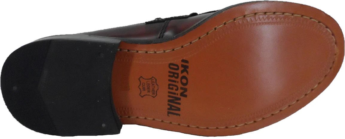 Ikon Original Selecta Mens Leather Tassel Loafers in Oxblood Rub Off - Image 5