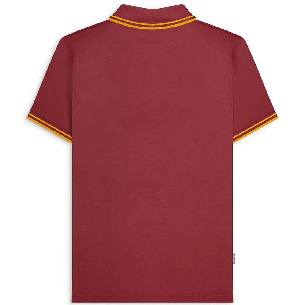 Lambretta 3 Button Twin-Tipped Dogtooth Print Polo Shirt Burgundy / Gold - Image 2