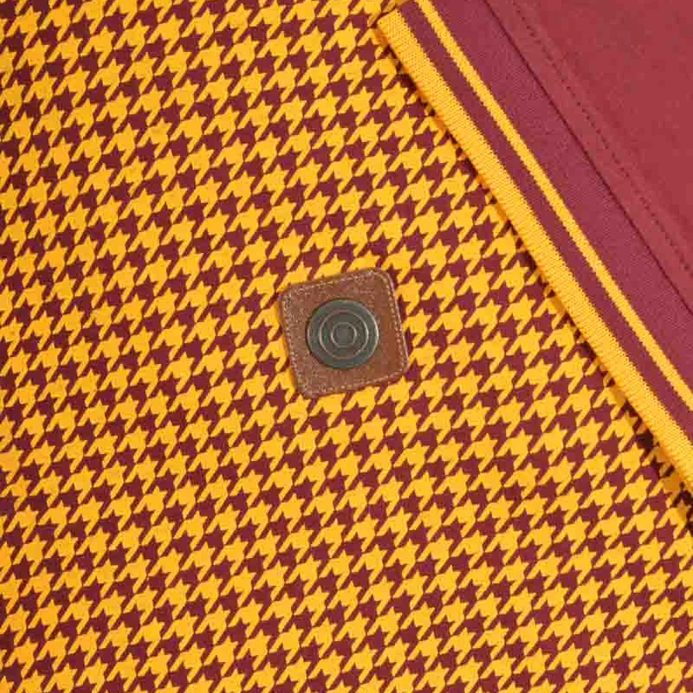 Lambretta 3 Button Twin-Tipped Dogtooth Print Polo Shirt Burgundy / Gold - Image 4
