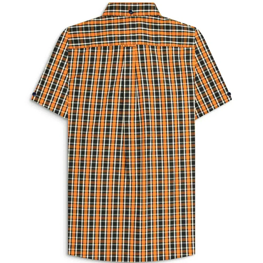 Lambretta Check Button Down Shirt Black Orange - Image 2