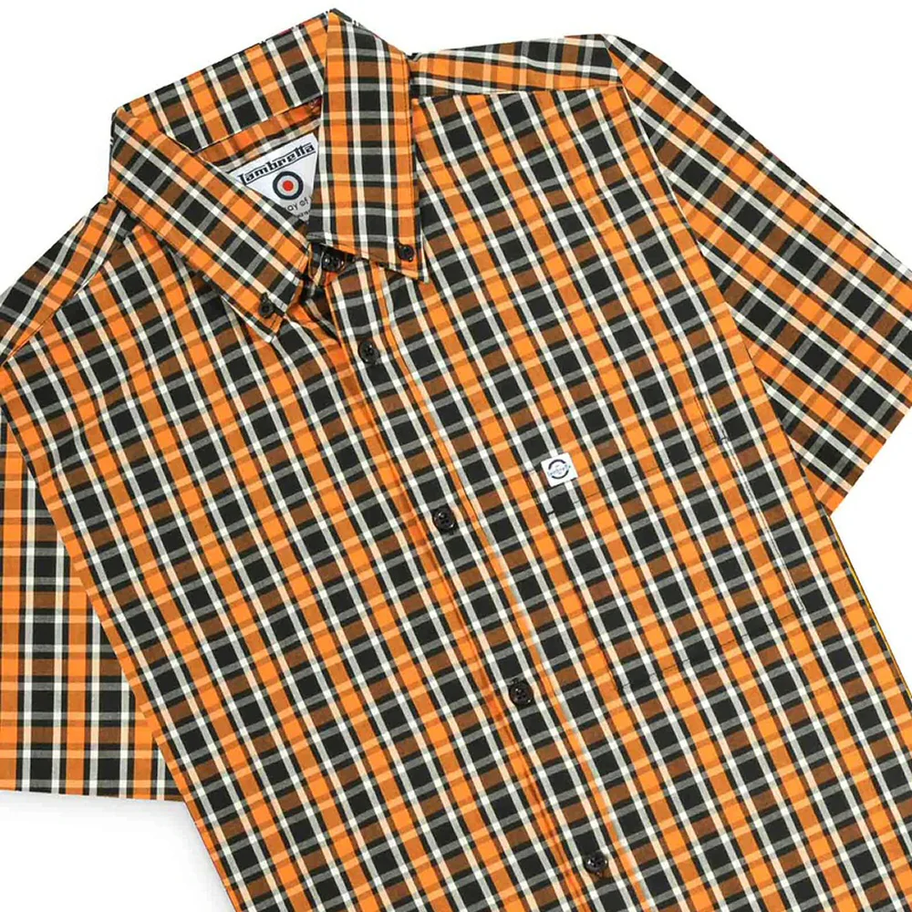 Lambretta Check Button Down Shirt Black Orange - Image 3