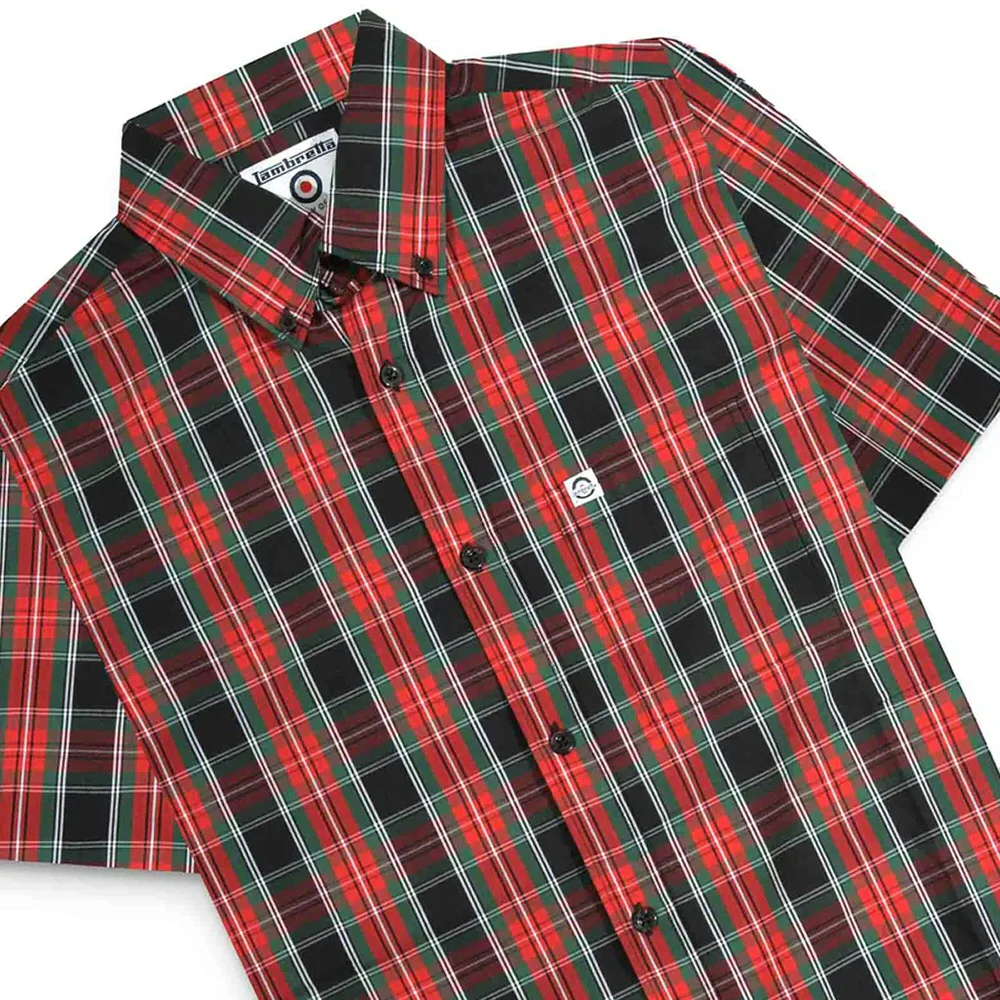 Lambretta Check Button Down Shirt Black Red Green - Image 3