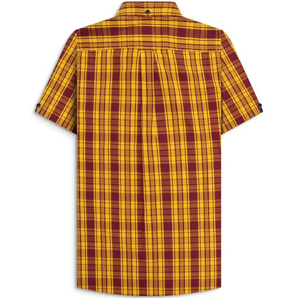 Lambretta Check Button Down Shirt Burgundy Gold - Image 2