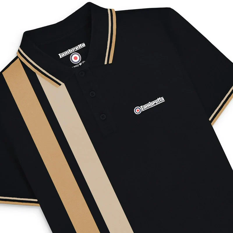 Lambretta Side Stripe Pique Polo Shirt Black - Image 3