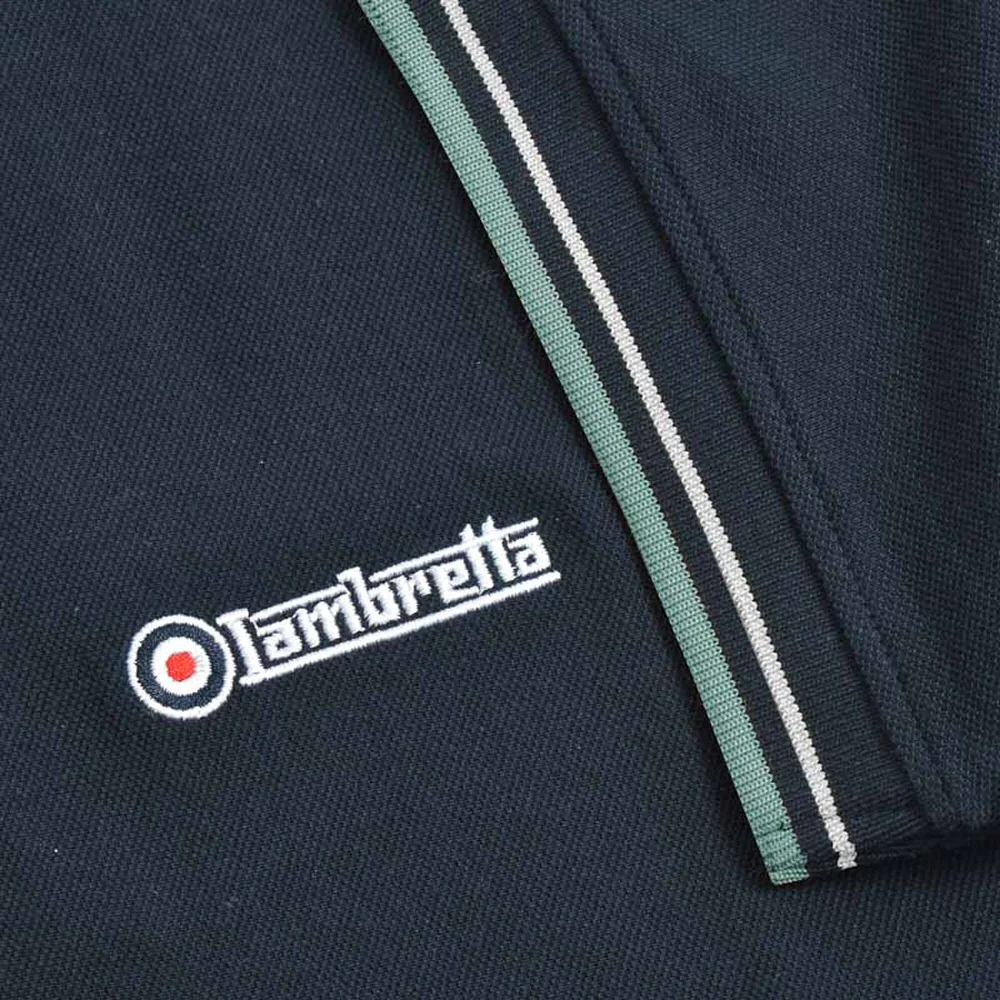 Lambretta Side Stripe Pique Polo Shirt Navy - Image 4