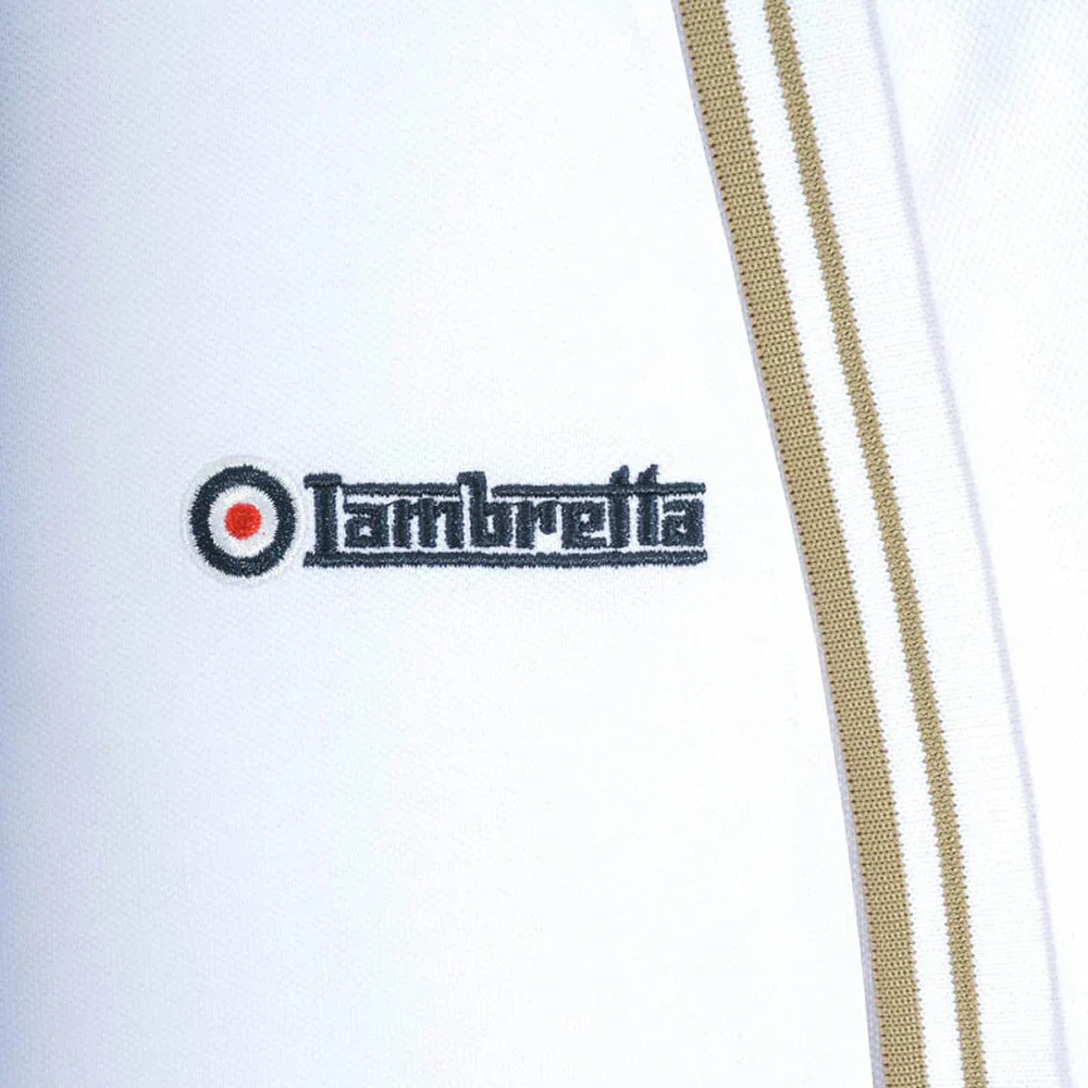 Lambretta Target Logo 3 Button Twin-Tipped Pique Polo Shirt White / Sand - Image 4