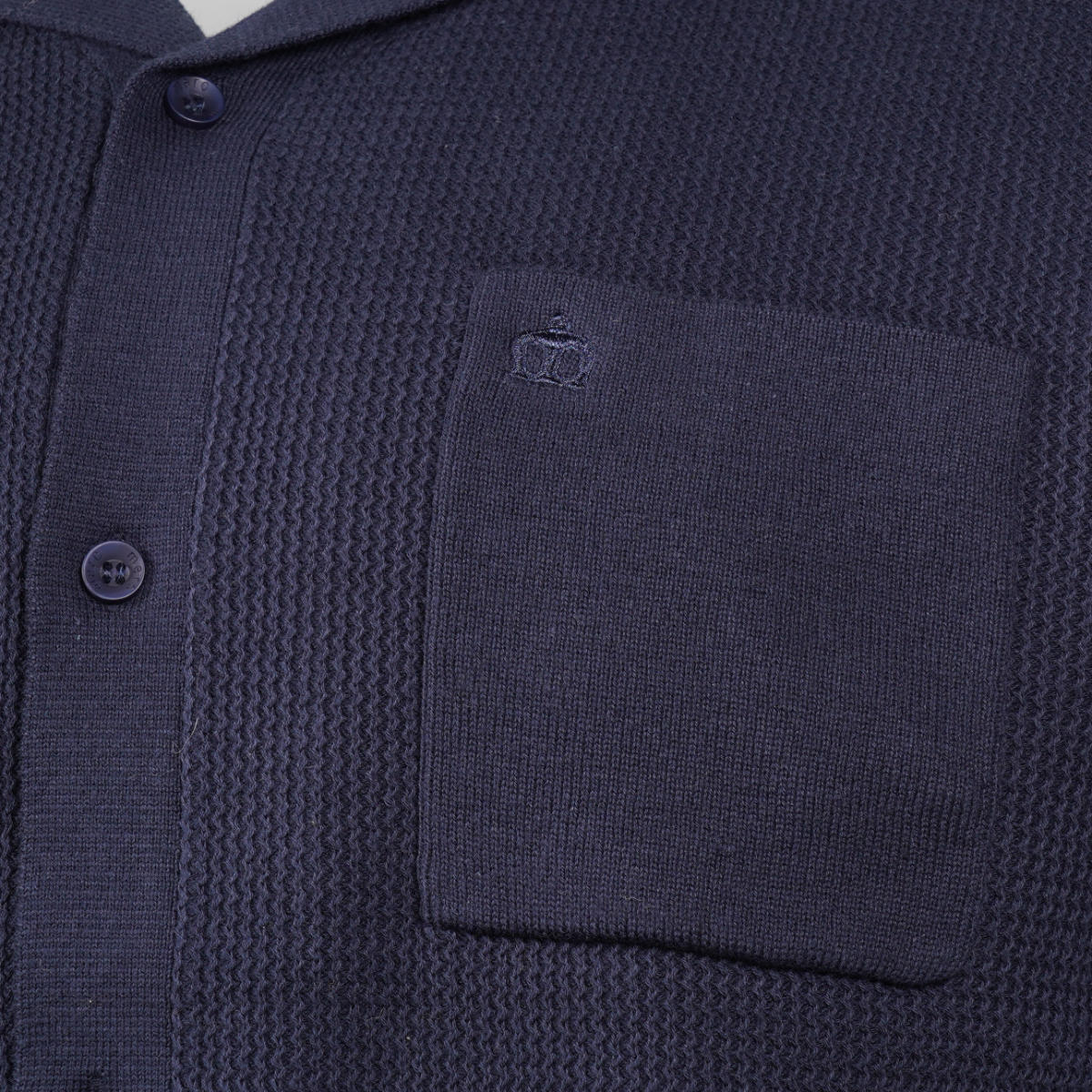 Merc London Fine Gauge Knit Revere Collar Cardigan Navy - Image 3