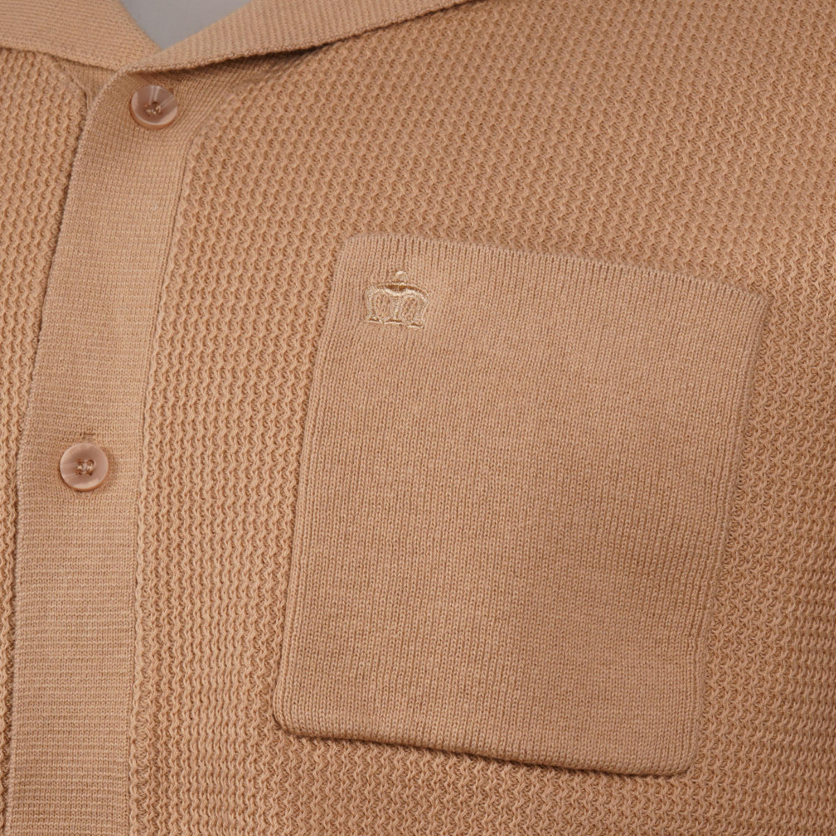 Merc London Fine Gauge Knit Revere Collar Cardigan Tan - Image 3