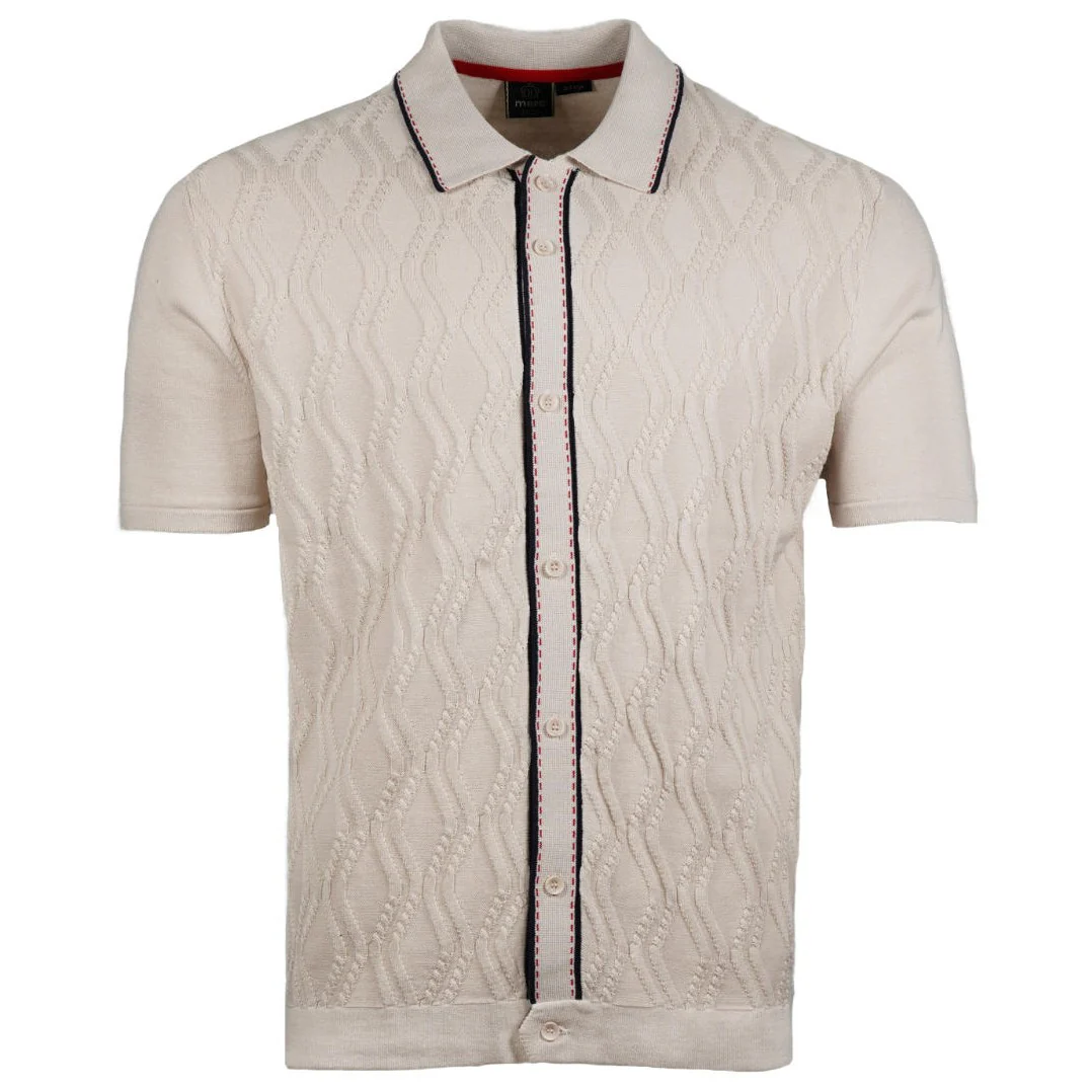 Merc London Fine Gauge Wave Knit Button Cardigan Cream