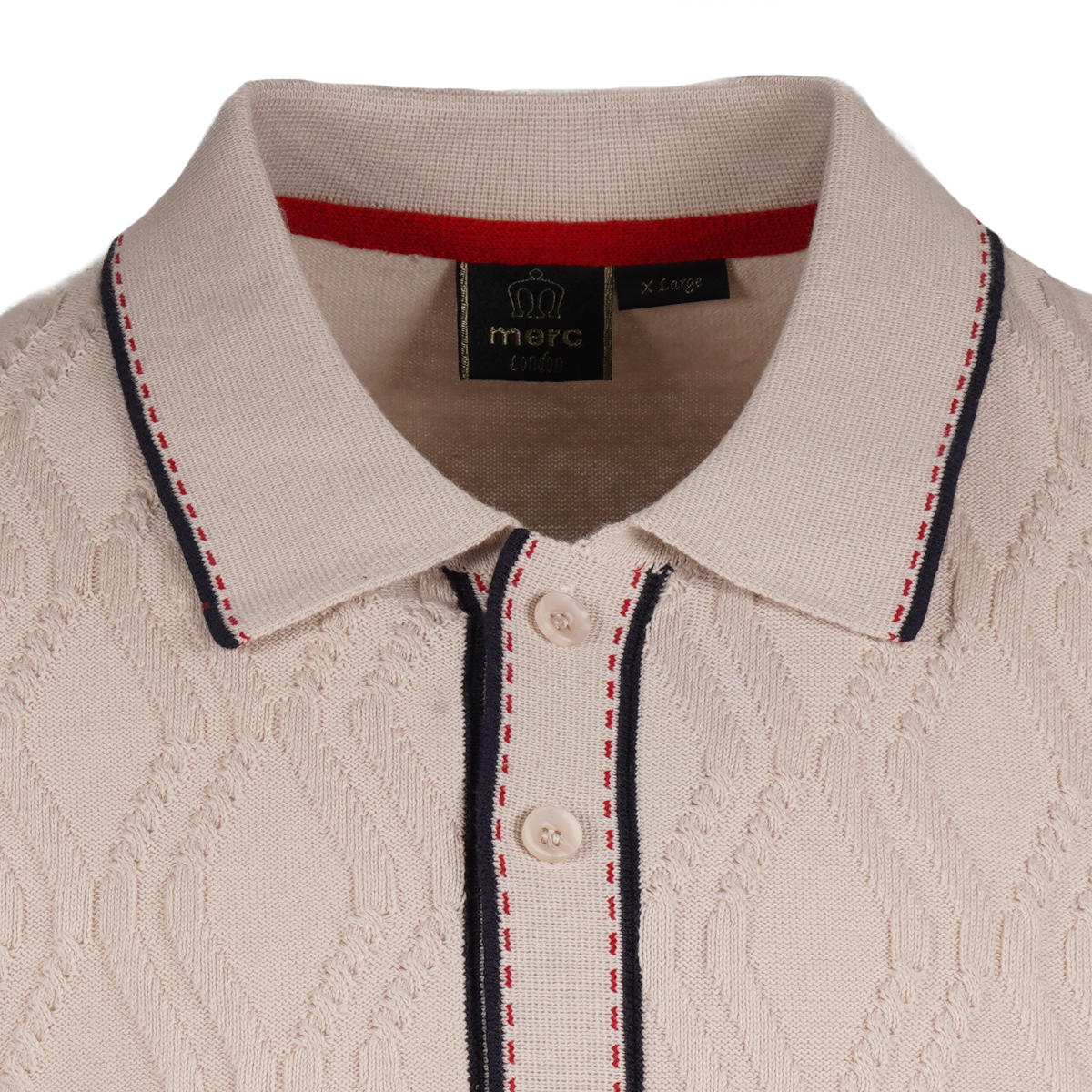 Merc London Fine Gauge Wave Knit Button Cardigan Cream - Image 2
