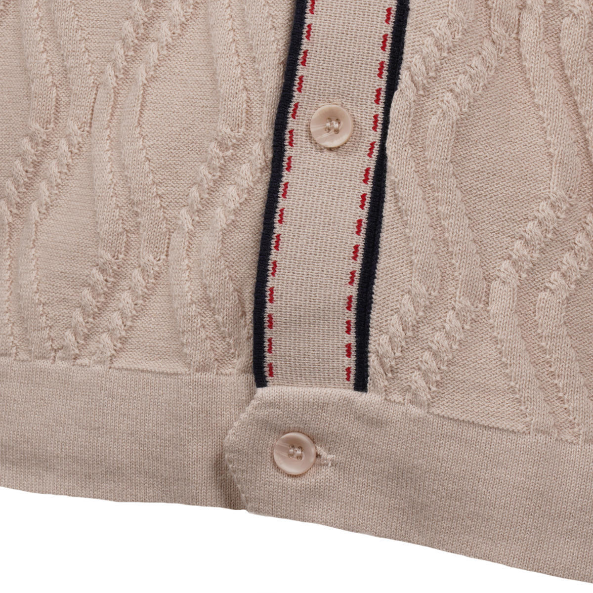 Merc London Fine Gauge Wave Knit Button Cardigan Cream - Image 3