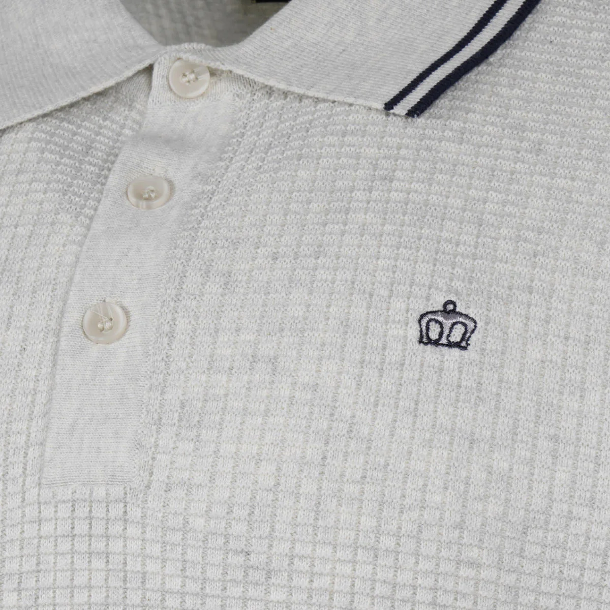 Merc London Fine Knit Waffle Tipped Collar Polo Shirt Cream Marl - Image 3