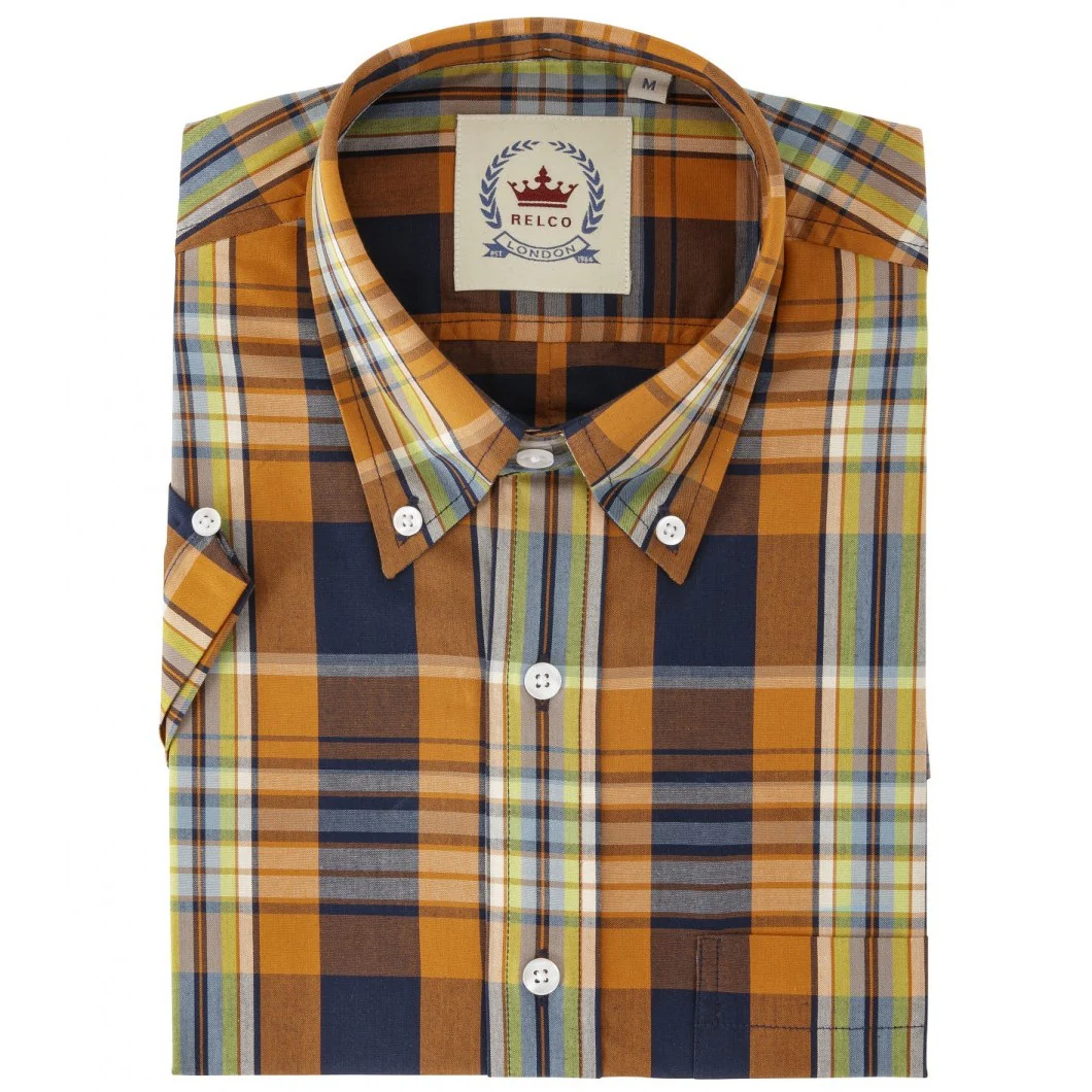 Relco Button Down Check Short Sleeve Shirt Orange - Image 3