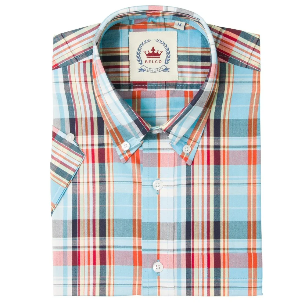 Relco Button Down Check Short Sleeve Shirt Sky Blue - Image 2