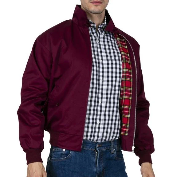 Relco Classic Red Tartan Lined Harrington Jacket Burgundy - Image 3