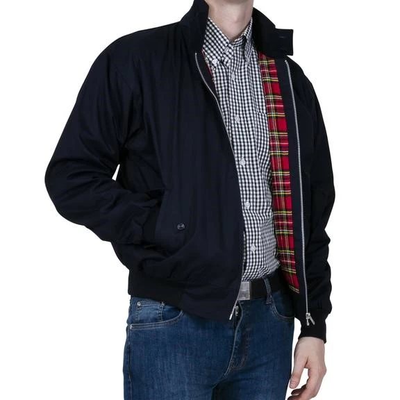 Relco Classic Red Tartan Lined Harrington Navy Blue - Image 3