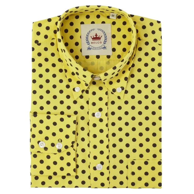 Relco Polka Dot Long Sleeve Shirt Yellow - Image 3