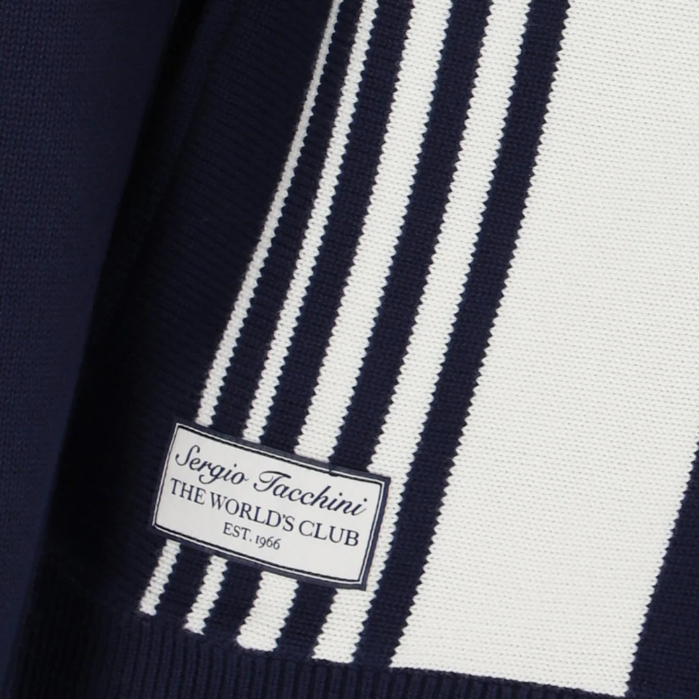 Sergio Tacchini Cotton Knit Zip Cardigan Navy / Off White - Image 4