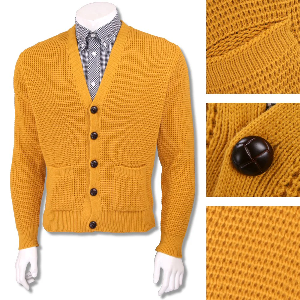 Skinhead Mod Pocket Waffle Knit Cardigan "leather" Football Buttons - Image 3