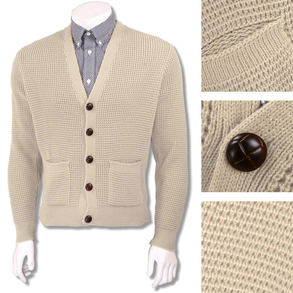 Skinhead Mod Pocket Waffle Knit Cardigan "leather" Football Buttons - Image 6