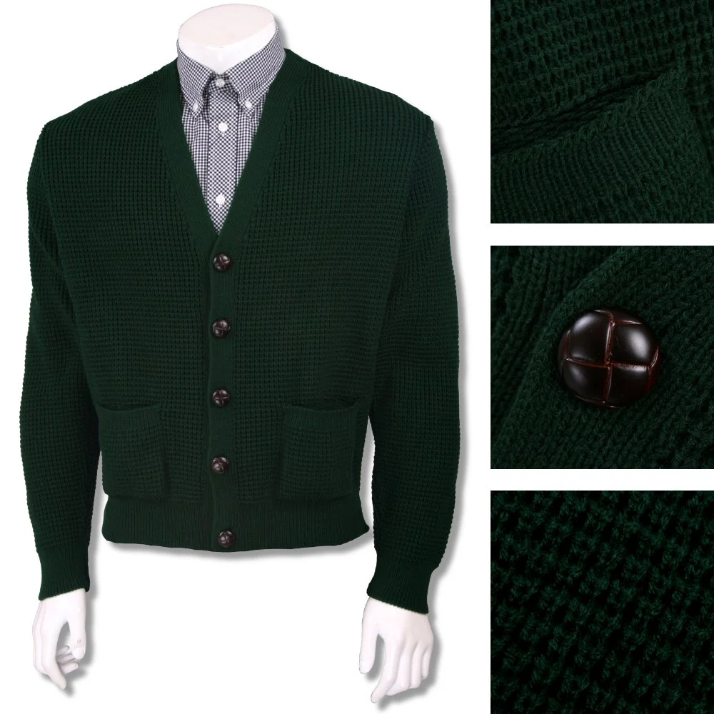 Skinhead Mod Pocket Waffle Knit Cardigan "leather" Football Buttons - Image 7
