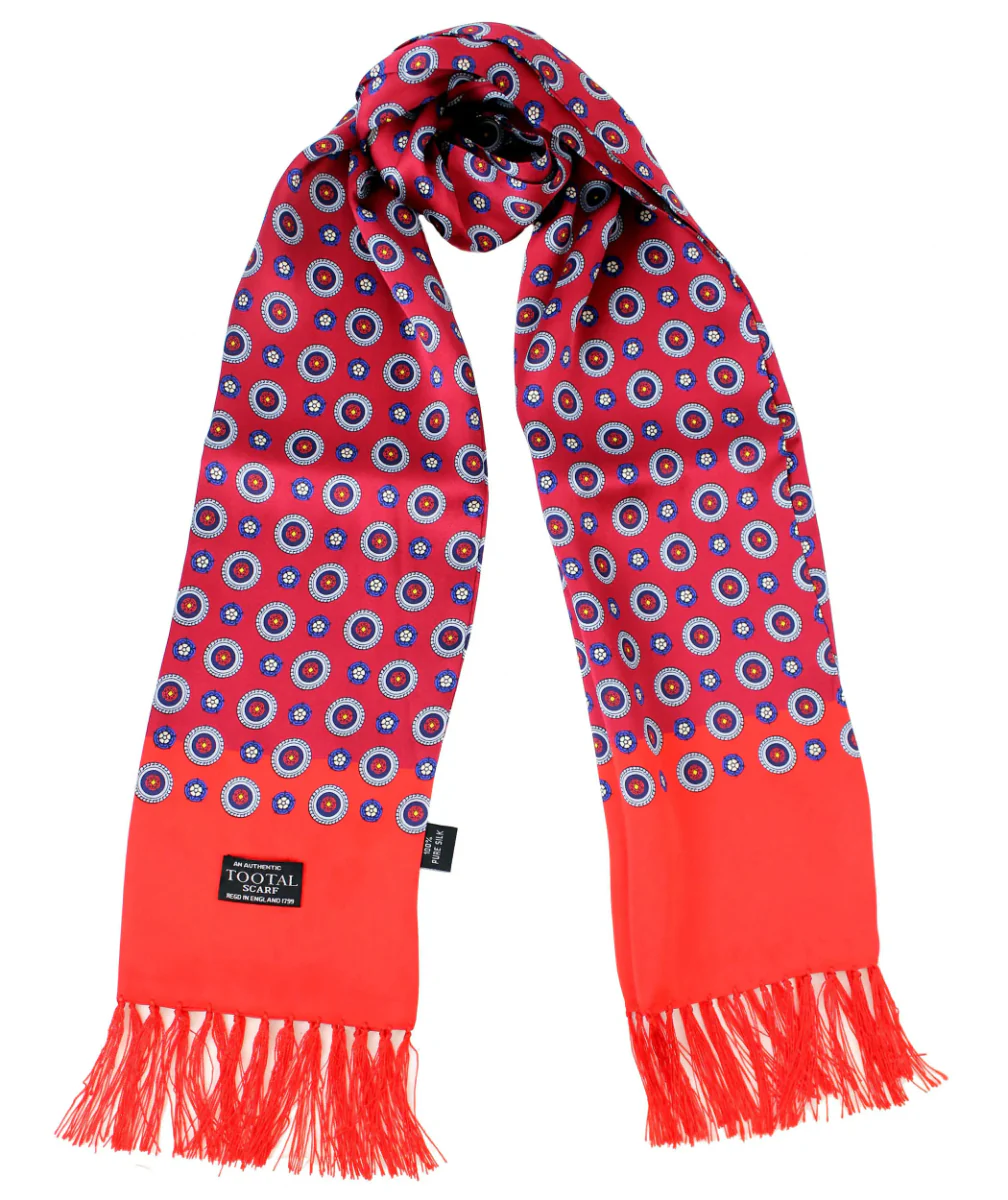 Tootal Mens Printed Silk Scarf Circles And Border Bordeaux