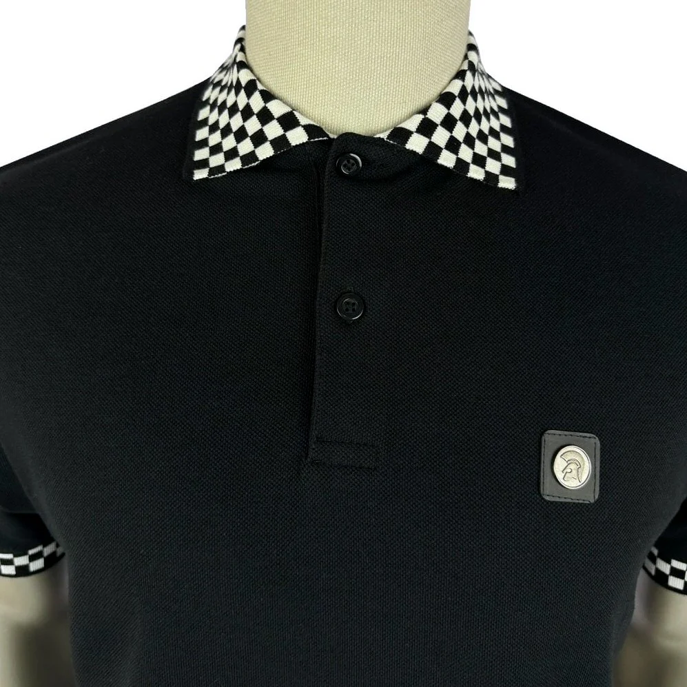 Trojan Records Chequerboard Trim Pique Polo Black - Image 5