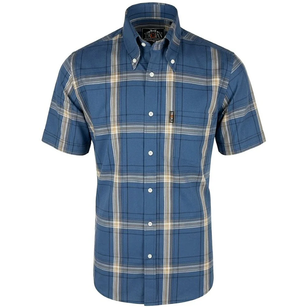 Trojan Records Classic Large Check Shirt With Pocket Square Cobalt