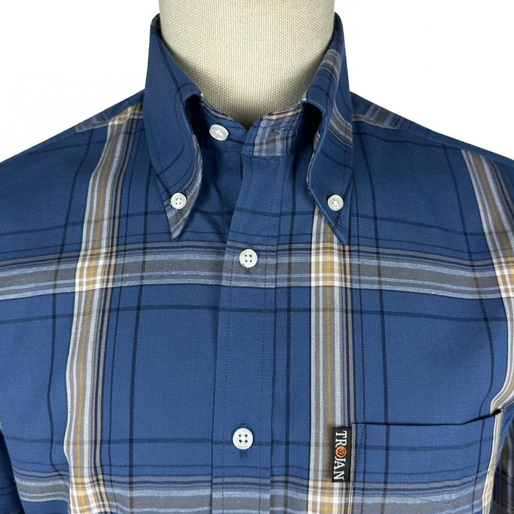 Trojan Records Classic Large Check Shirt With Pocket Square Cobalt - Image 2