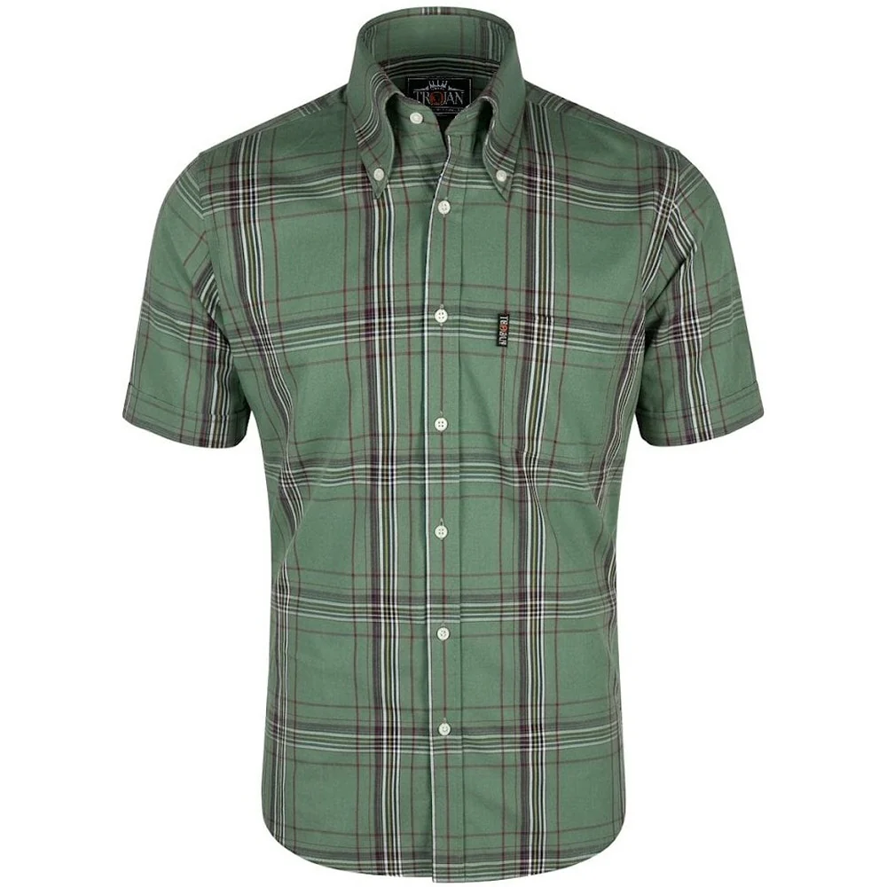 Trojan Records Classic Large Check Shirt With Pocket Square Green