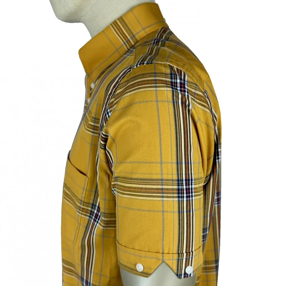 Trojan Records Classic Large Check Shirt With Pocket Square Mustard - Image 4