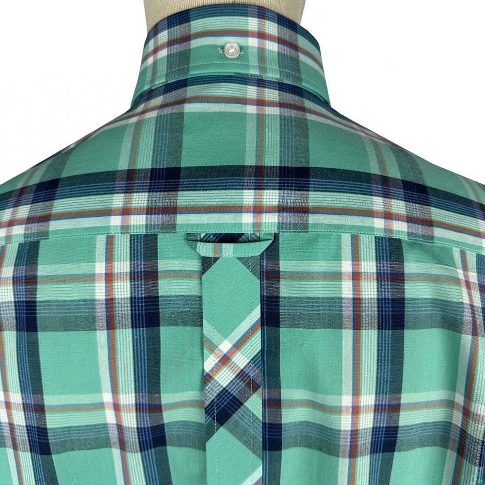 Trojan Records Classic Plaid Check Shirt With Pocket Square Turquoise - Image 3