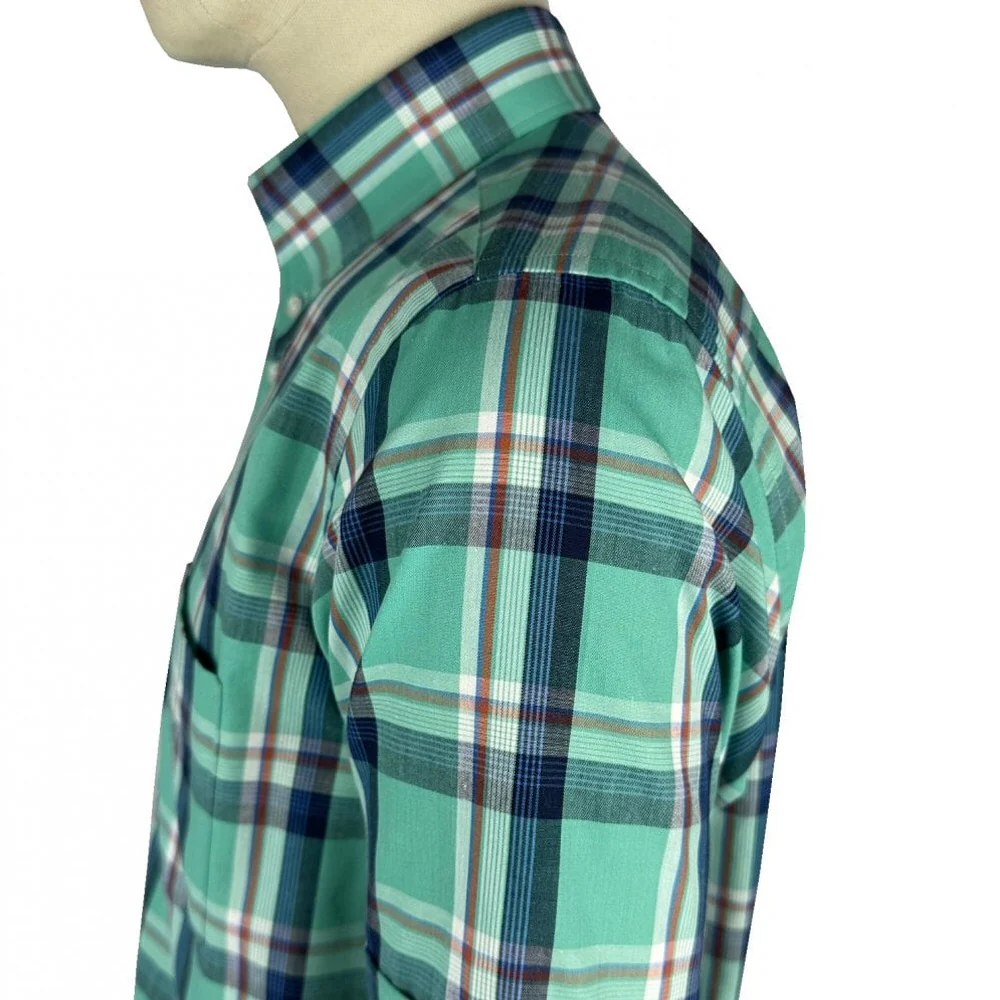 Trojan Records Classic Plaid Check Shirt With Pocket Square Turquoise - Image 4