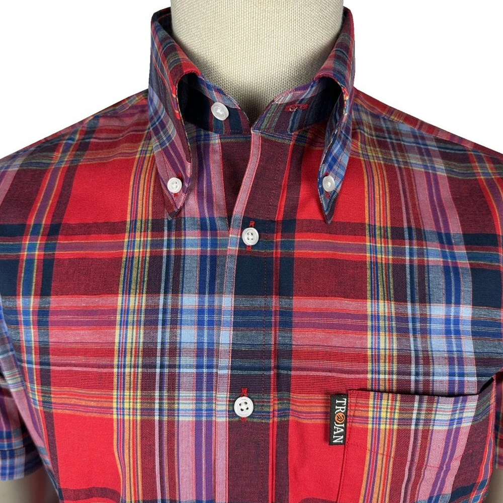 Trojan Records Classic Tartan Check Shirt With Pocket Square Blood - Image 2