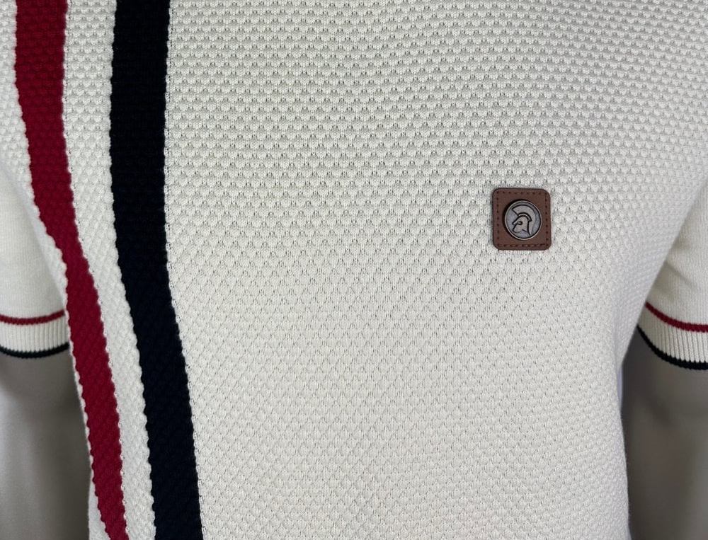 Trojan Records Fine Gauge Knit Racing Stripe Turtle Neck Ecru - Image 2