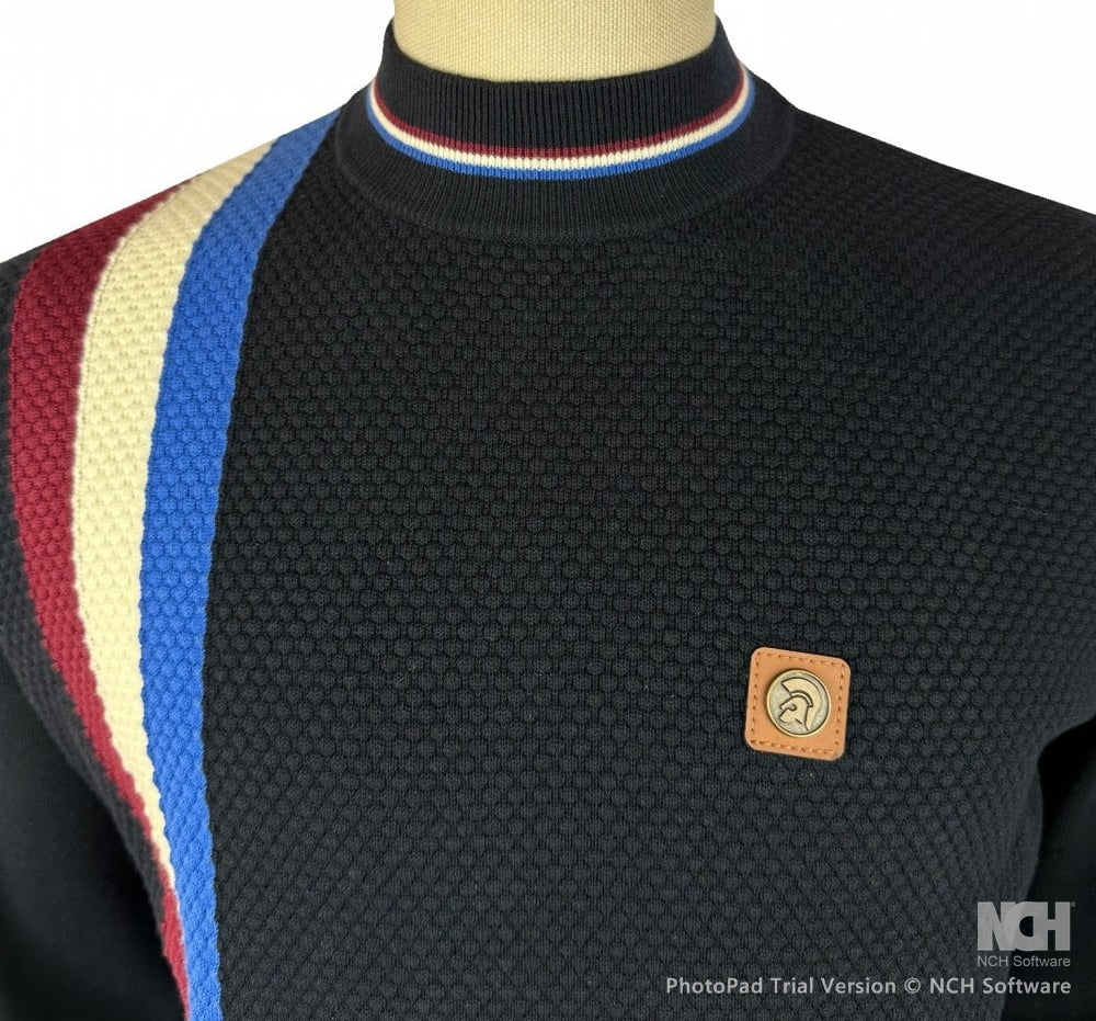 Trojan Records Fine Gauge Knit Racing Stripe Turtle Neck Navy - Image 2