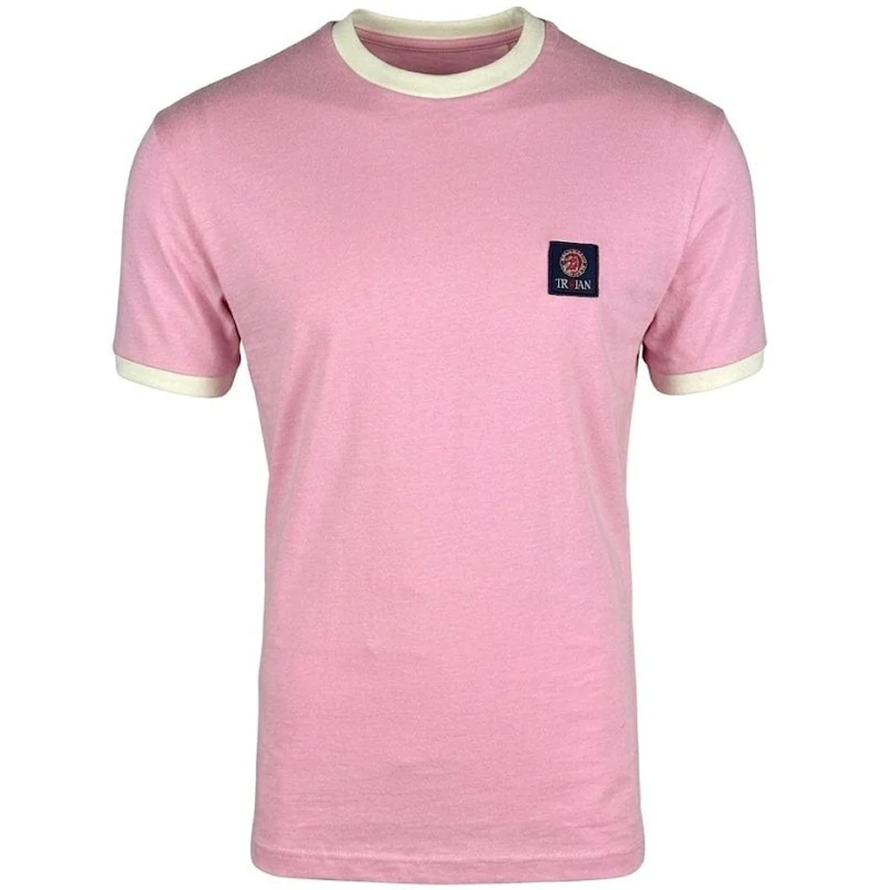 Trojan Records Flag Badged Plain T-Shirt Pink