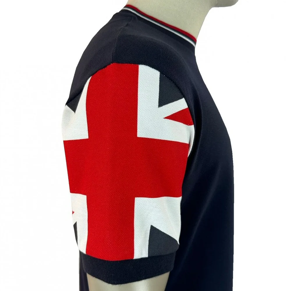Trojan Records Flag Sleeve Pique T-Shirt Navy - Image 2