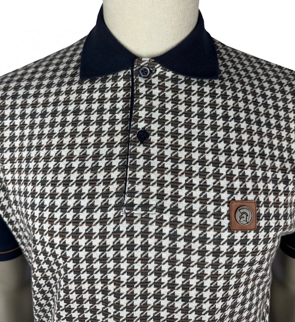Trojan Records Houndstooth Panel Polo Shirt Navy - Image 2