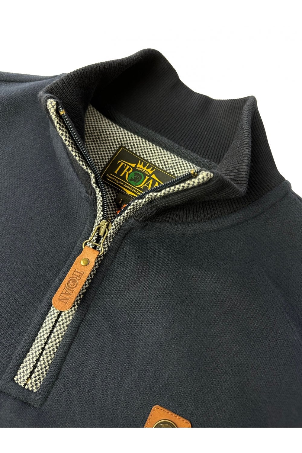 Trojan Records Jacquard Trim 1/4 Zip Sweatshirt Navy - Image 3