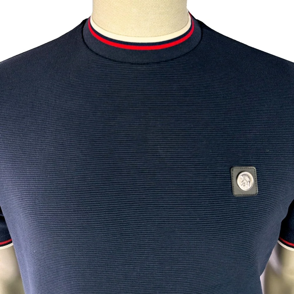 Trojan Records Ottoman Rib Tipped T-Shirt Navy - Image 2