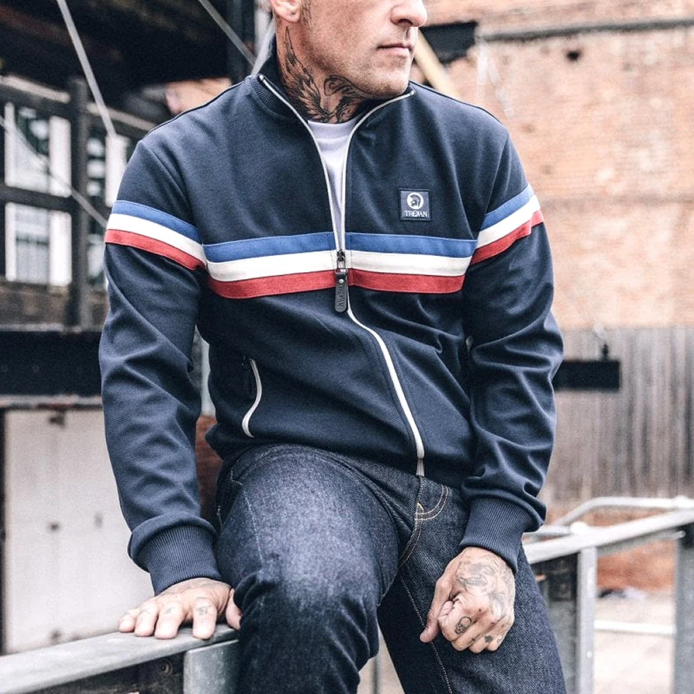 Trojan Records Retro Stripe Track Top Navy - Image 4